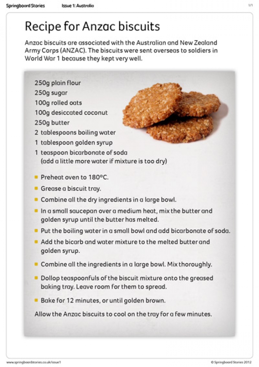 Springboard Stories - Anzac biscuits recipe