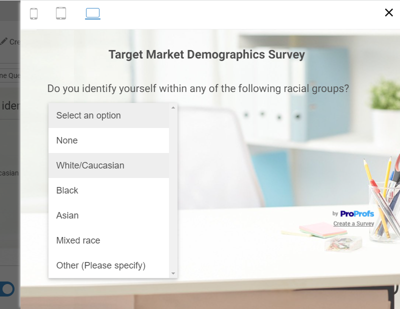 A screengrab when you preview survey questions