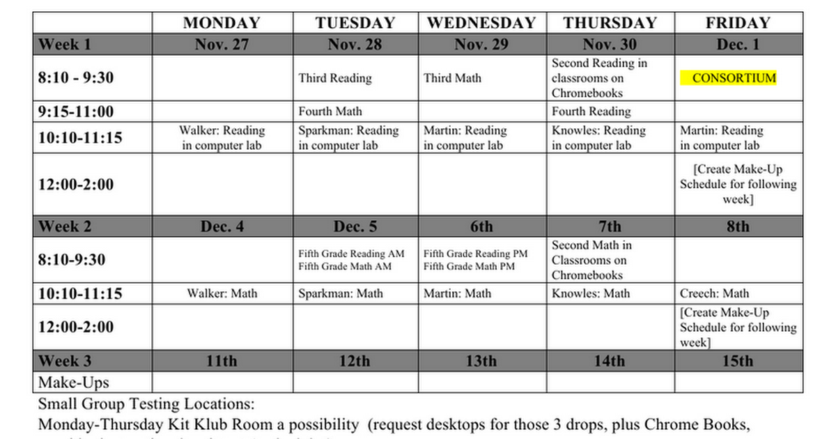 Winter 2017 DFES MAP Testing Schedule 1-5 Grades 