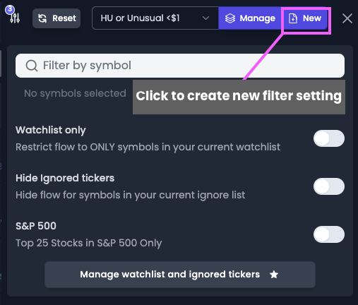 Create New Filter Setting