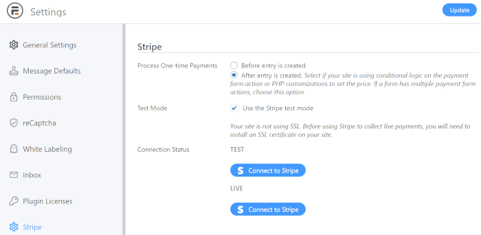 Stripe Payment Settings
