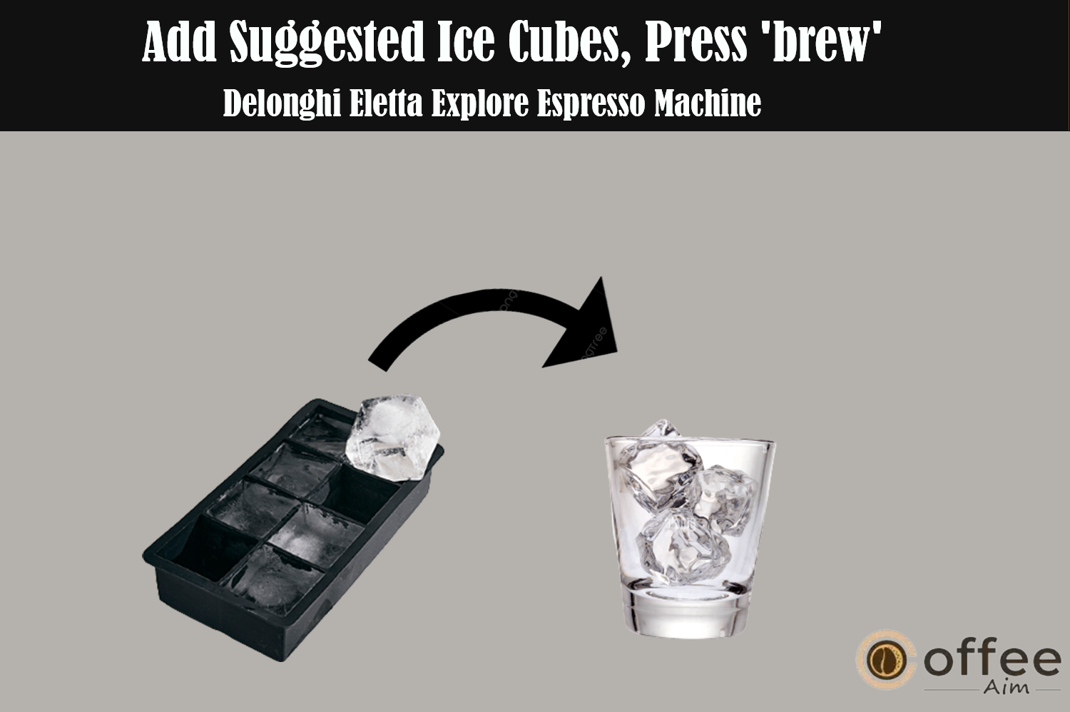 This image shows how to add the recommended number of ice cubes to your glass using the De'Longhi Eletta Explore Espresso Machine, as outlined in the article 'How to Use the De'Longhi Eletta Explore Espresso Machine'.