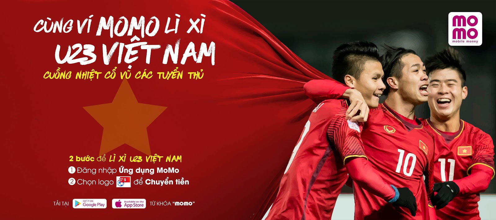 Cùng MoMo lì xì U23 Việt Nam, cuồng nhiệt cổ vũ các tuyển thủ
