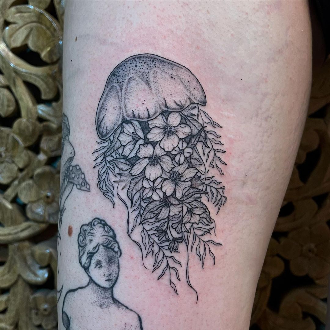 Floral Jellyfish Tattoo