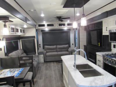 Living room in the Jayco Jay Flight Bungalow destination trailer
