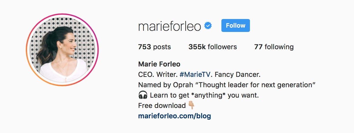 marie forleo instagram bio