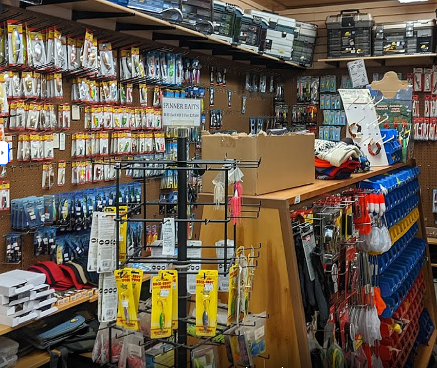 The full shelves of a northern Ontario tackle shop