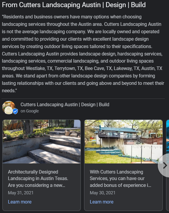 Landscaping Design Build Company Google Business Post Examples and Company Description Examples