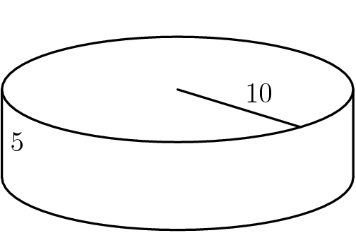 [asy] draw(ellipse((0,-5),10,3)); fill((-10,-5)--(10,-5)--(10,5)--(-10,5)--cycle,white); draw(ellipse((0,0),10,3)); draw((10,0)--(10,-5)); draw((-10,0)--(-10,-5));  draw((0,0)--(7,-3*sqrt(51)/10)); label("10",(7/2,-3*sqrt(51)/20),NE); label("5",(-10,-3),E); [/asy]