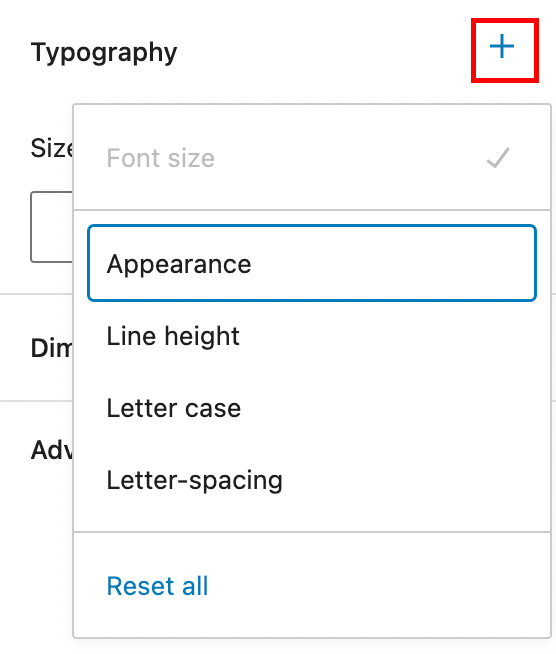 Typography settings in the Post Excerpt block