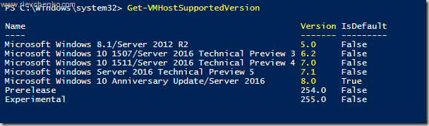 vm supported version windows server 2016