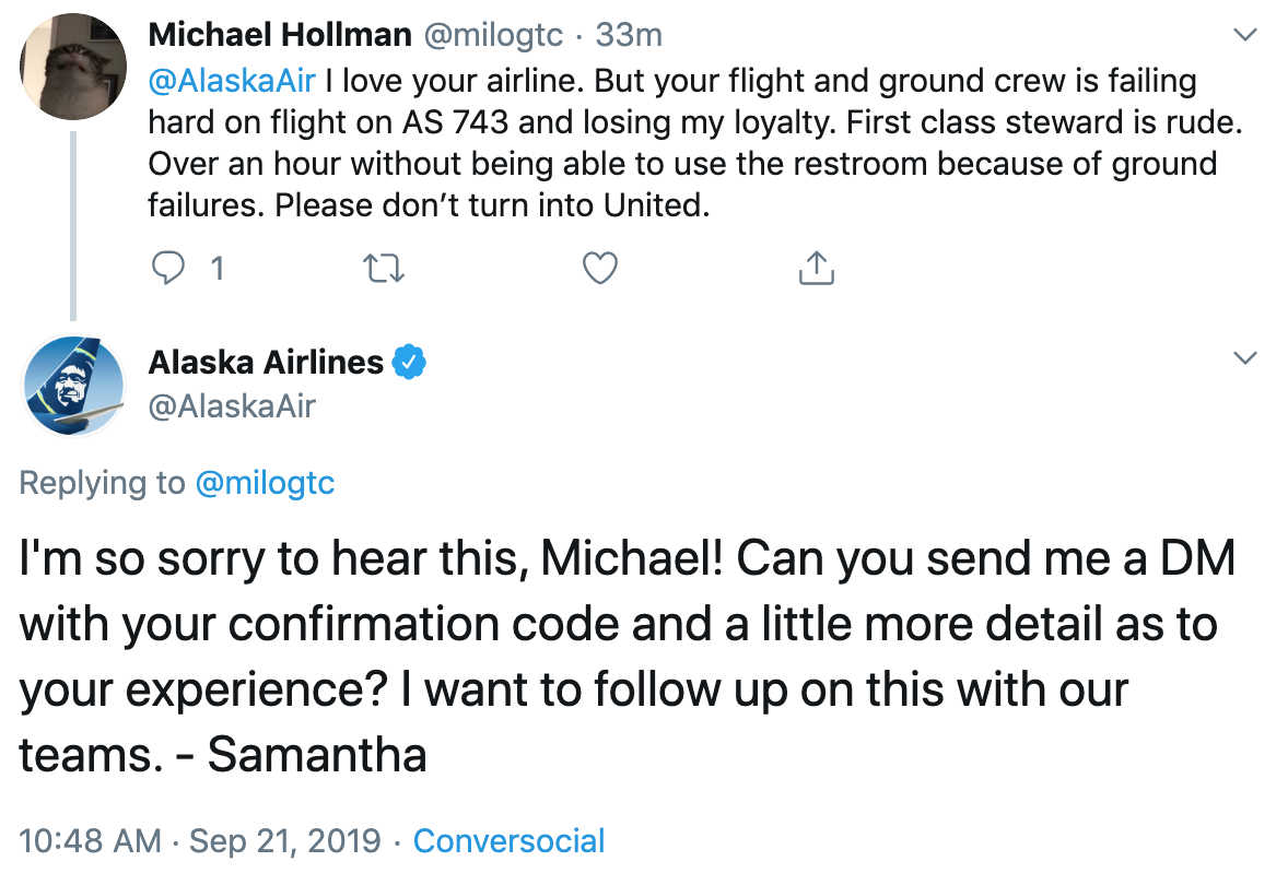 Alaska Airlines Twitter Conversation