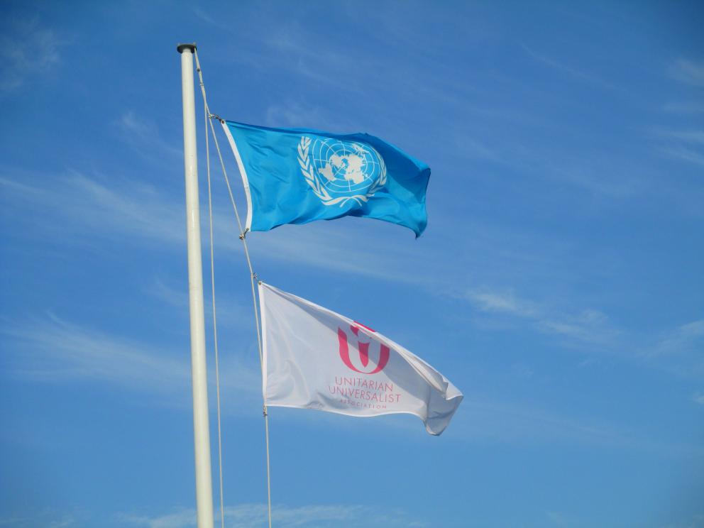 UN & UU flag waving in the wind.
