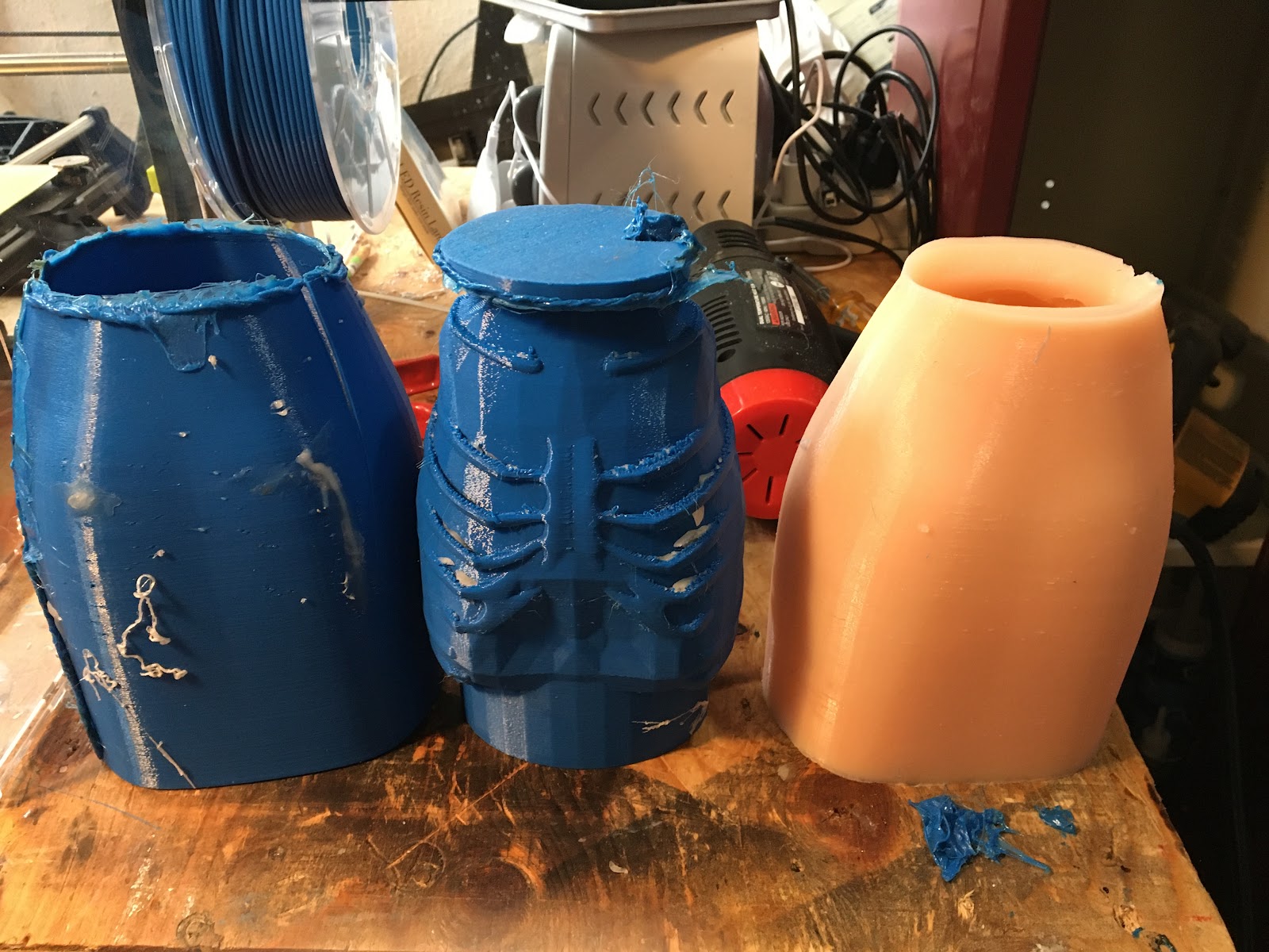 Collection of 3D printed sacrificial molds for the silicone skin cast.
