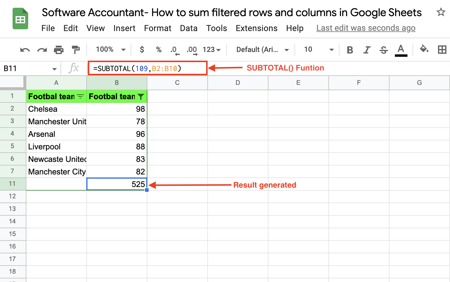 How to Sum Filtered Rows and Columns in Google Sheets