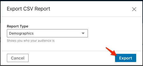 Export dialog for Demographics.