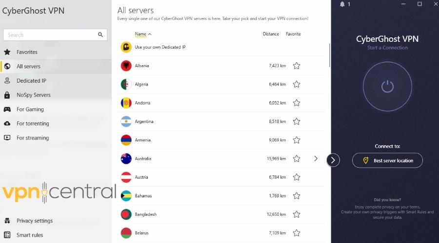 cyberghost vpn all server locations