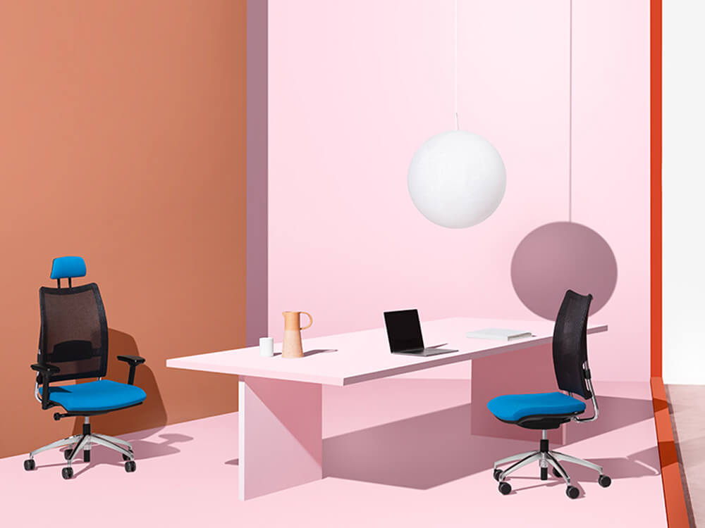 An office desk mesh chair adjustable for its heights.