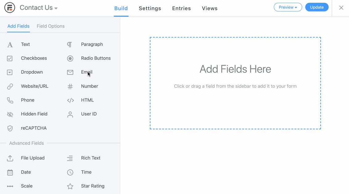 Formidable's drag-and-drop builder makes it easy to build forms