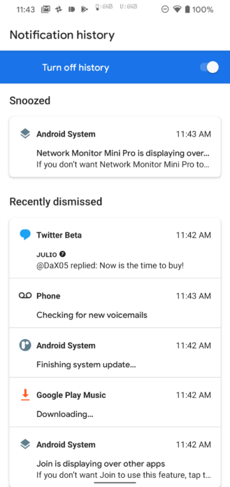 Notification History Section