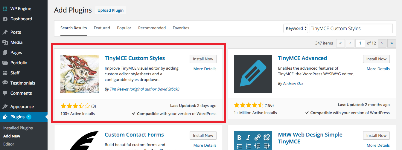 Plugin de estilos personalizados TinyMCE