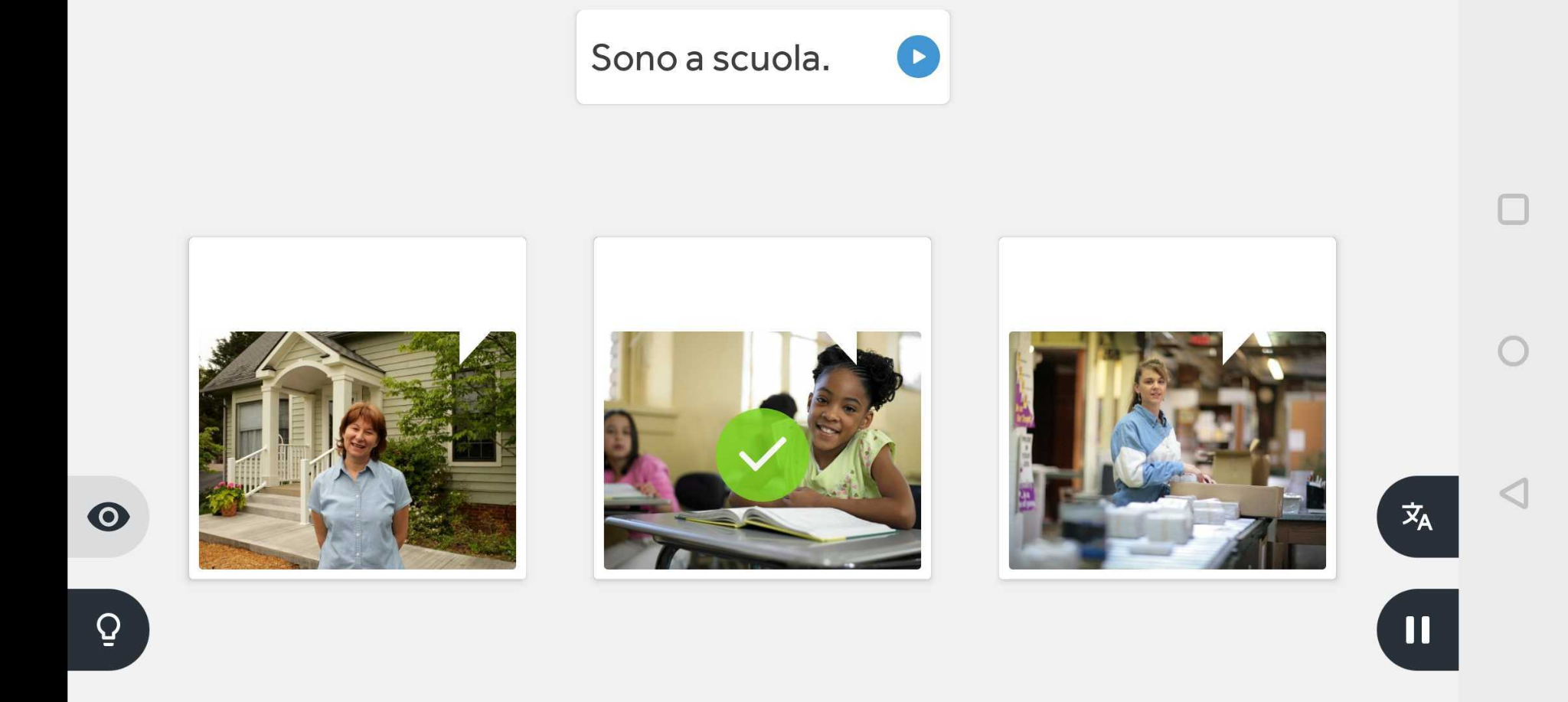 On Rosetta Stone you'll pronounce a phrase in your target language, then choose the image that corresponds