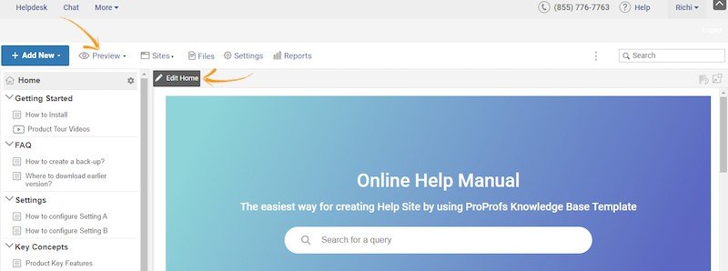ProProfs : Modifier la page d'accueil
