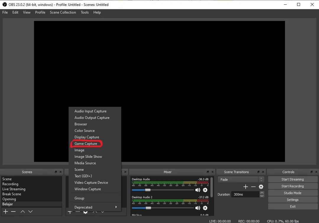 OBS Studio Source option