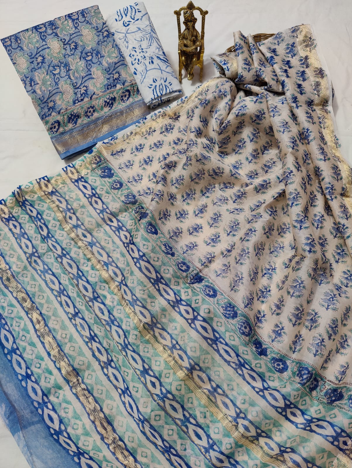 Exclusive New Hand block printed Maheshwari Silk zari border Suits