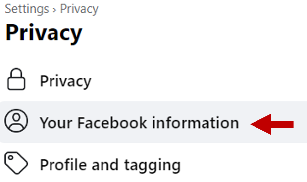 Screenshot showing "Your Facebook information" option