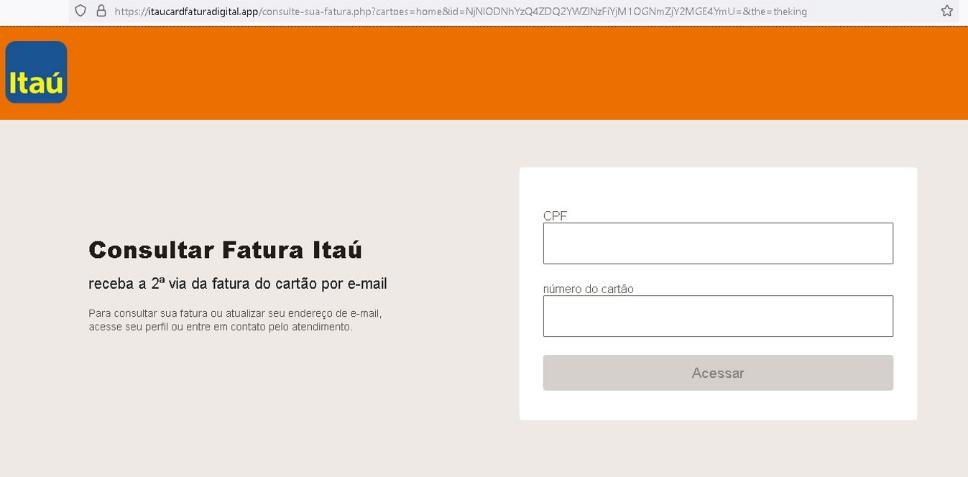 Sitio falso del Banco Itaú