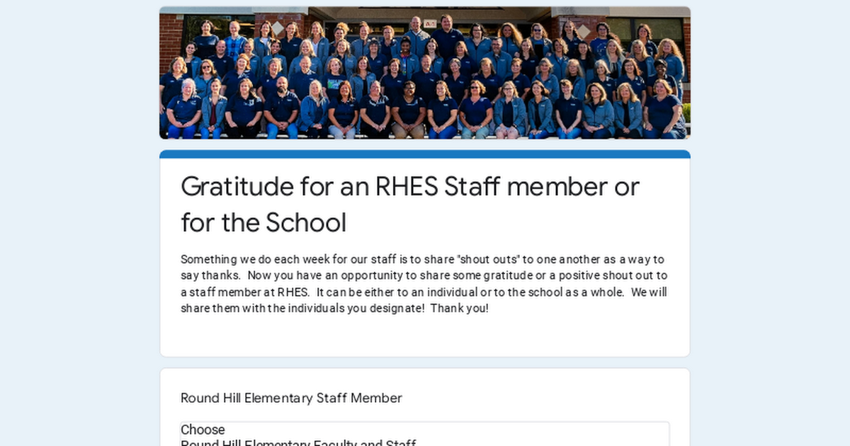 Gratitude for an RHES Staff member or for the School