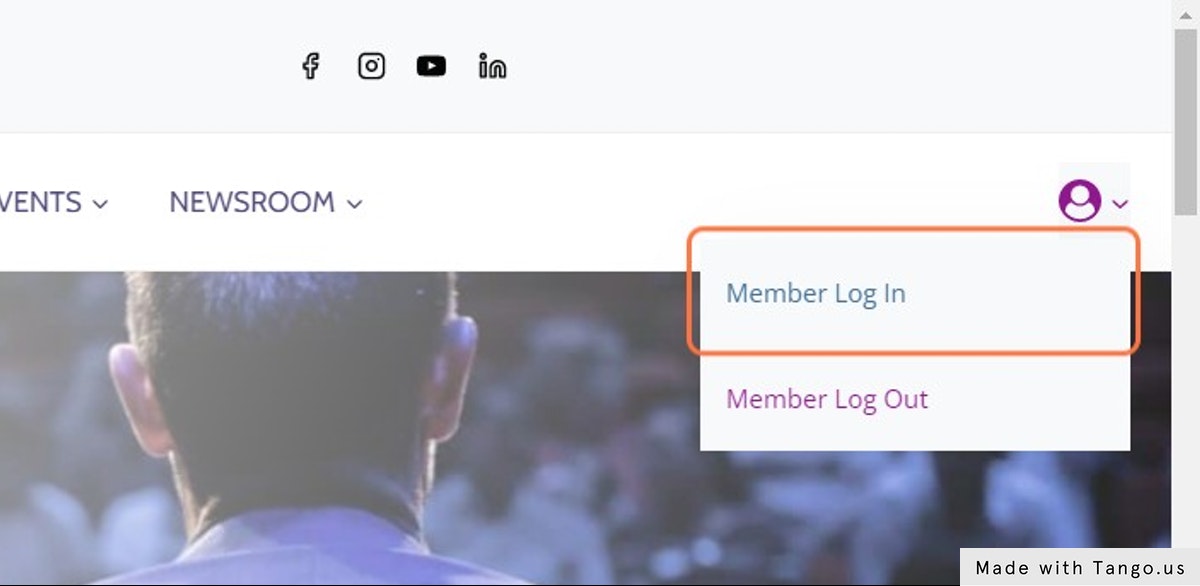 Click on the Account(person) and then Click Member Log In