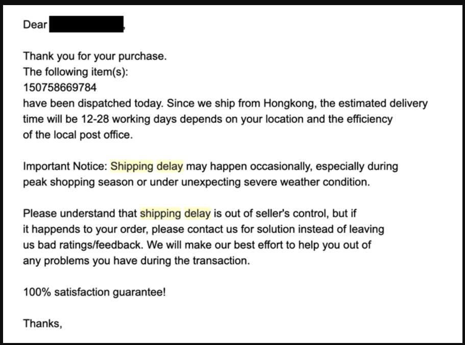 shipping delay email template 2