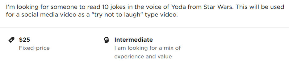 Job description for telling jokes in a Yoda voice