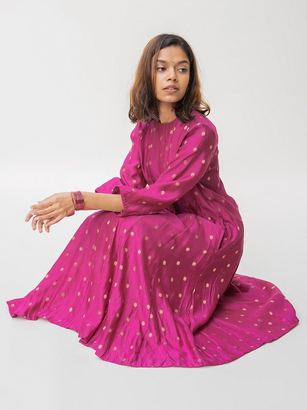 the loom - Magenta Handwoven Banarasi Silk Kalidar Kurta