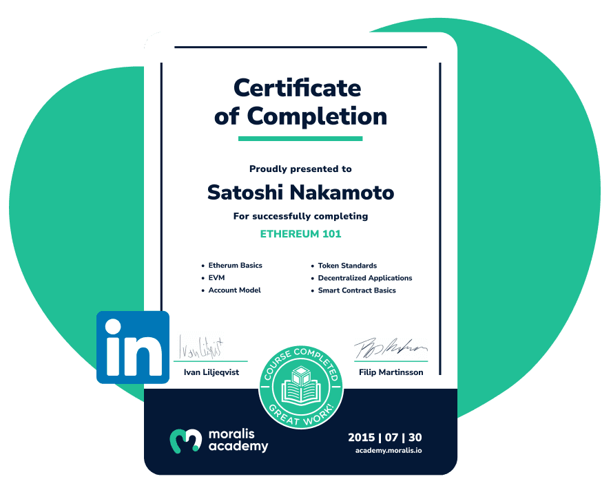 Certificate of Completion from Moralis Academy - an excellent alternative to universities with blockchain courses!