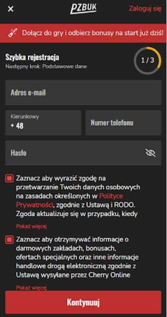 PZBuk kod bonusowy - rejestracja krok 1