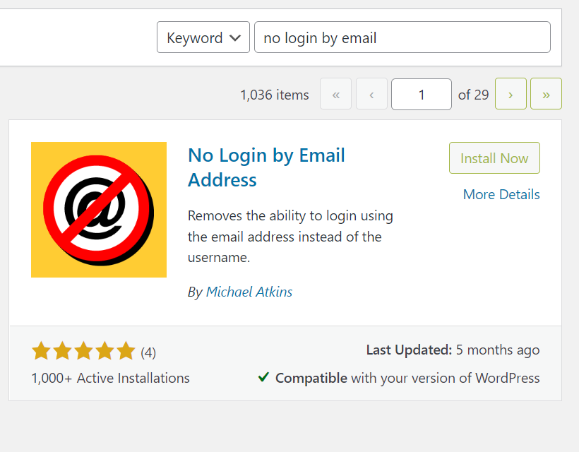 No logjn by Email Address WordPress Plugin