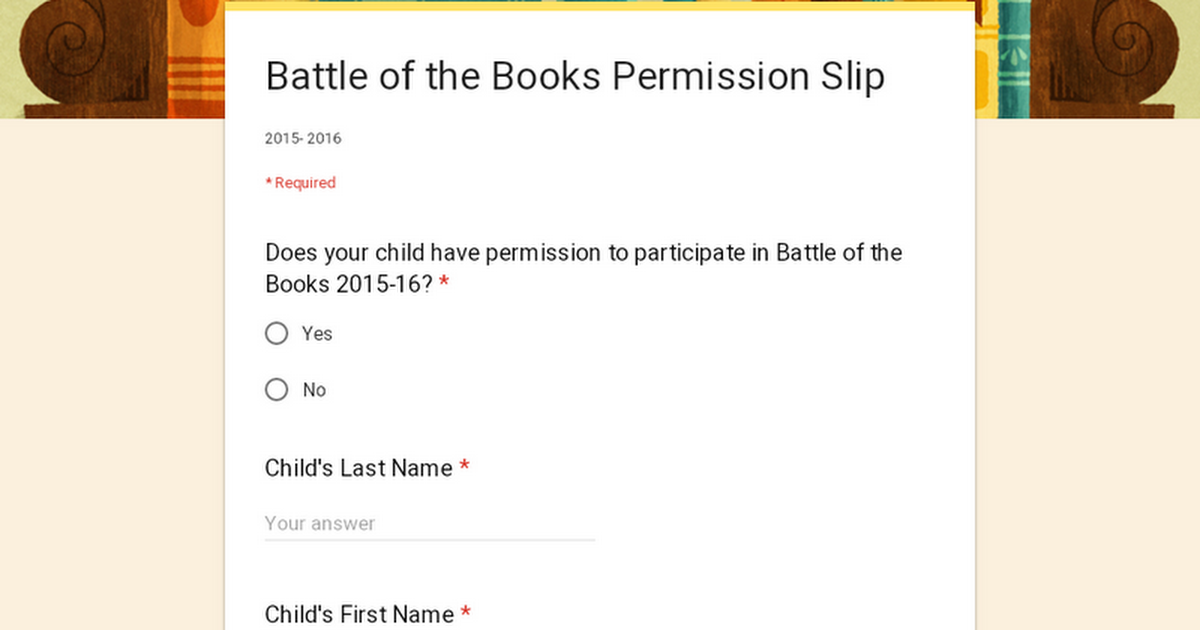 Battle of the Books Permission Slip