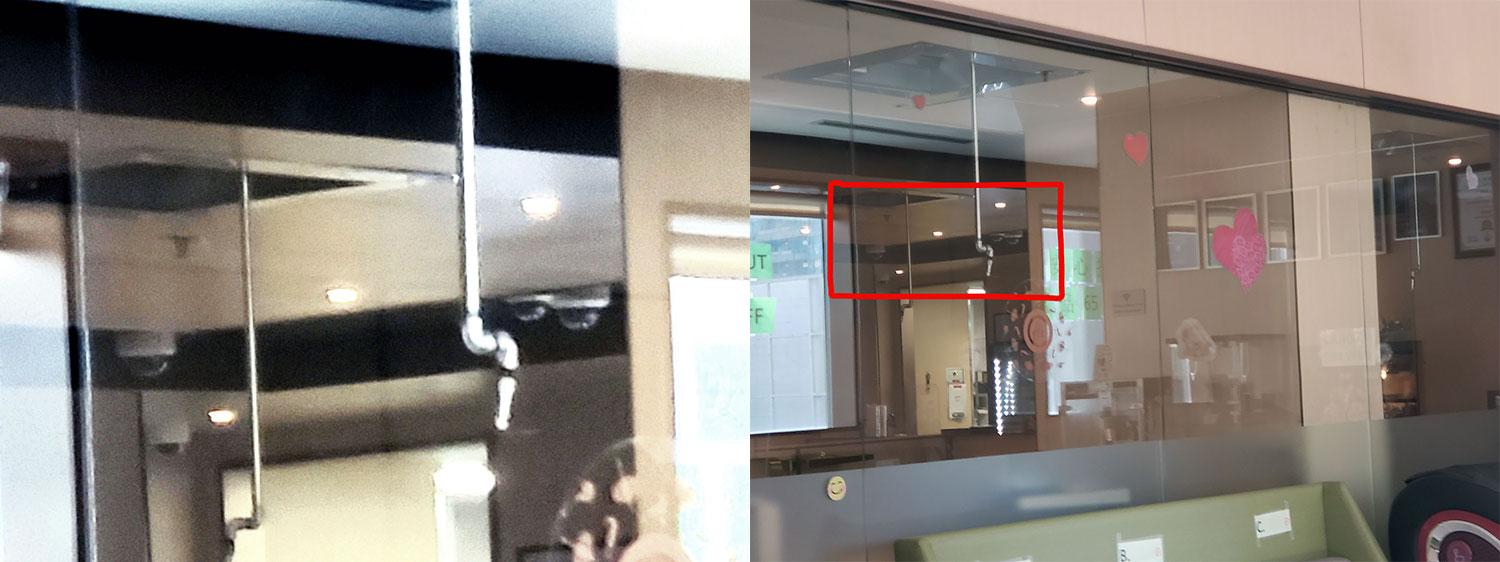 内部用餐区可以见到每个桌子上都有摄像头。(记者柳飞摄)