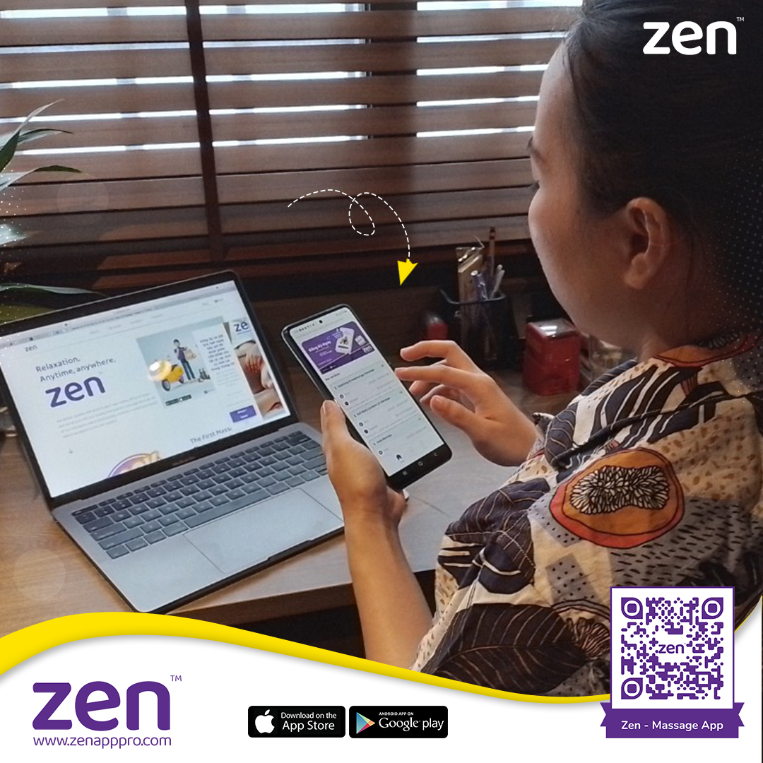 Young lady surfing Zen app ready to make a booking