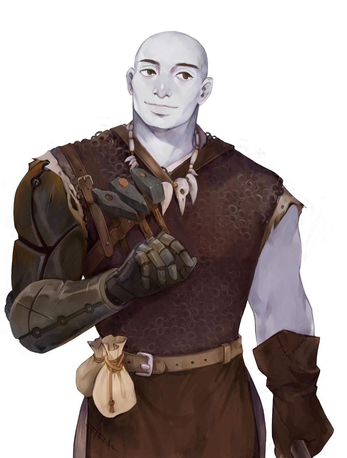 A male Goliath Artificer with a prosthetic robotic arm.