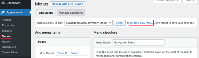 Crie um novo menu personalizado no WordPress