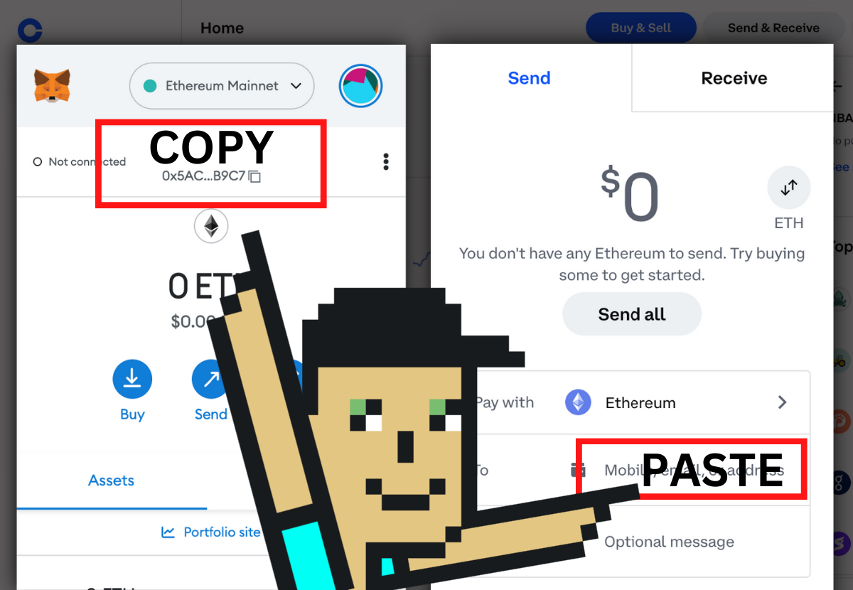 Copying MetaMask wallet address and pasting it into Coinbase