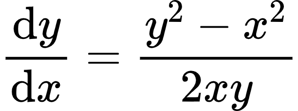 {"type":"align*","id":"8-0-1-1-1","font":{"size":10,"family":"Arial","color":"#000000"},"code":"\\begin{align*}\n{\\diff{y}{x}}&={\\frac{y^{2}-x^{2}}{2xy}}\t\n\\end{align*}","ts":1604048320896,"cs":"bEwRFs7IkYbNu9vstlohhA==","size":{"width":101,"height":37}}
