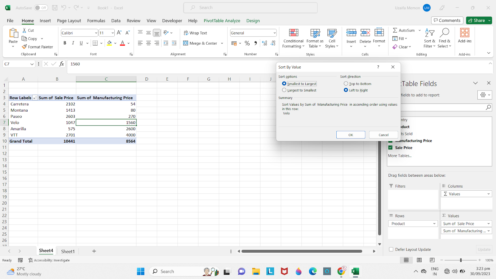 How to Sort Pivot Table Values From Largest to Smallest