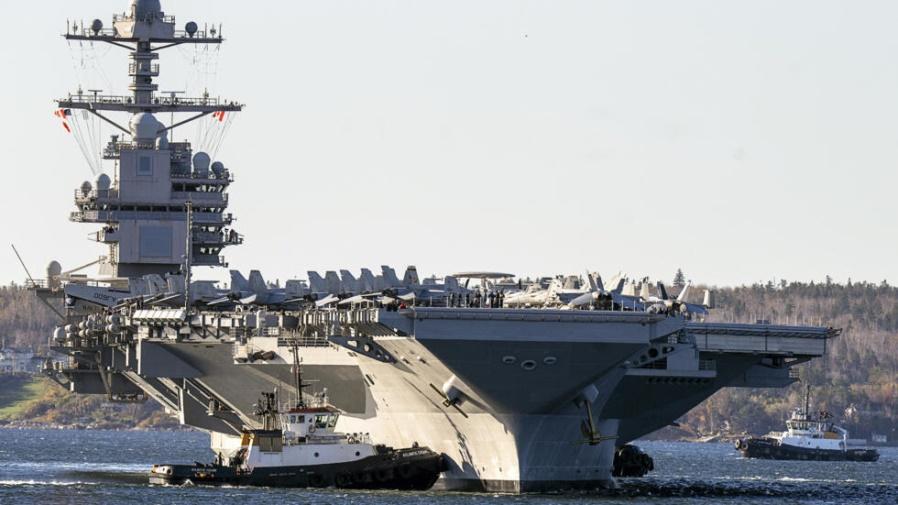 Tàu sân bay của Hoa Kỳ USS Gerald R. Ford đến Halifax vào ngày 28 tháng 10 năm 2022. Hôm 08/10, Lầu Năm Góc đã ra lệnh cử tàu này đến Đông Địa Trung Hải để sẵn sàng hỗ trợ Israel.