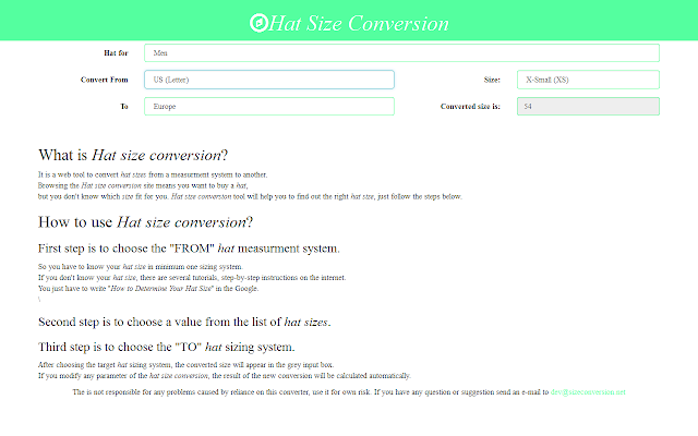 Hat Size Conversion is a web application to convert hat sizes between different measurement systems. It is awesome!