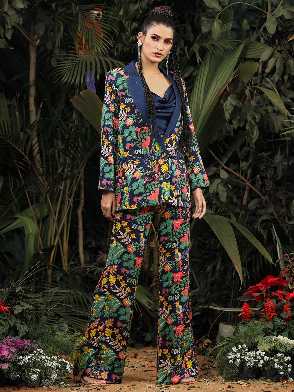 the loom - Blue Printed Modal Satin Coat